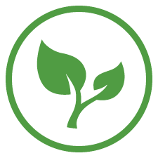 Green circle icon containing two green leaves