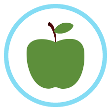 Blue circle icon with green apple