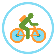 Blue circle icon with person riding a bike