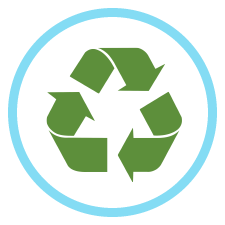 Blue circle icon with recycle logo three arrows
