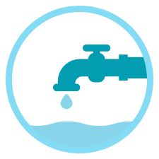Blue circle icon with a faucet dripping water