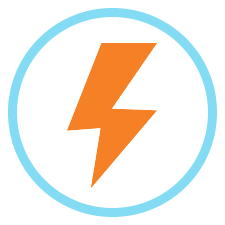 Blue circle icon with orange lightning bolt