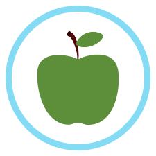 Blue circle icon with green apple