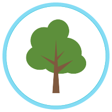 Blue circle icon containing green tree