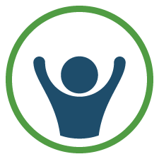 Green circle with person icon with arms raised