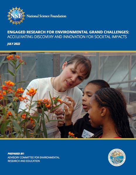 Report cover with photo of young scientists examining a milkweed plant