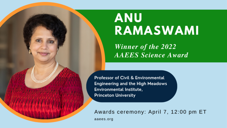 Photo of Dr. Ramaswami, winner of the 2022 AAEES Science Award