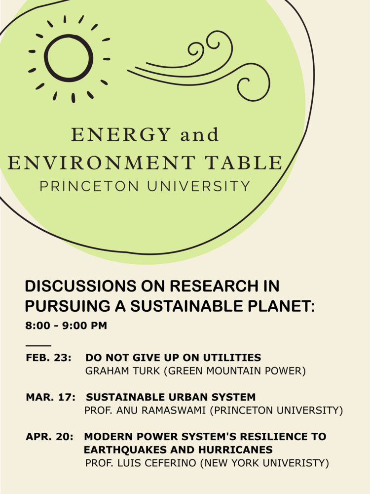 Energy Table Schedule: Prof Ramaswami at 8 pm, March 17