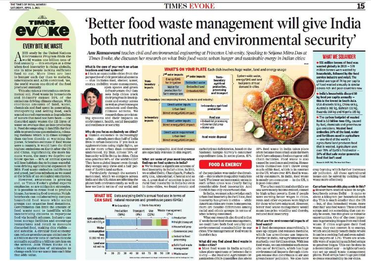 Times of India screenshot of food waste interview